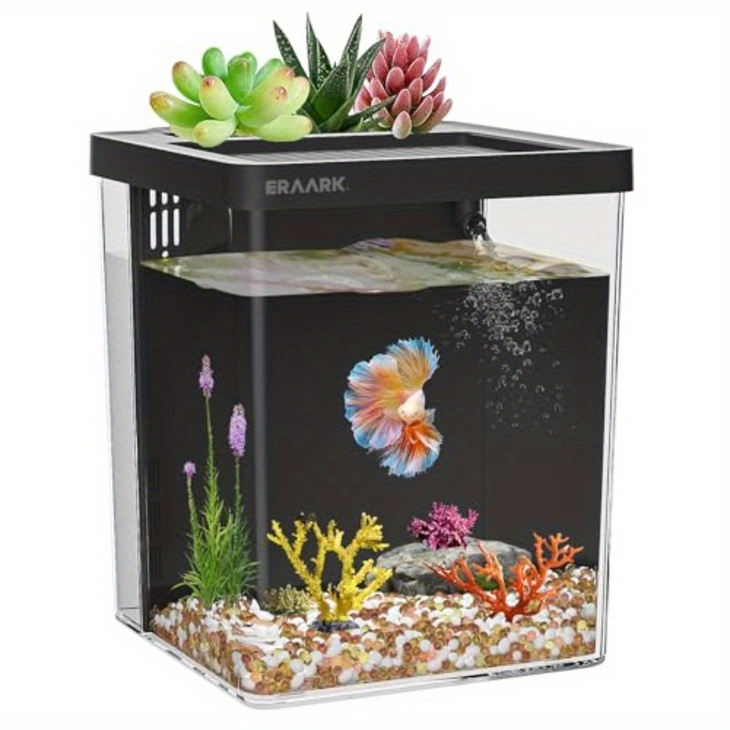 Aquarium Fish Keeping - ตู้ปลาตั้งโต๊ะสำหรับสำนักงาน/บ้าน พร้อมระบบกรอง ชุดอุปกรณ์สำหรับมือใหม่ เหมาะสำหรับเลี้ยงปลาสวยงาม ปลากัด และกุ้ง