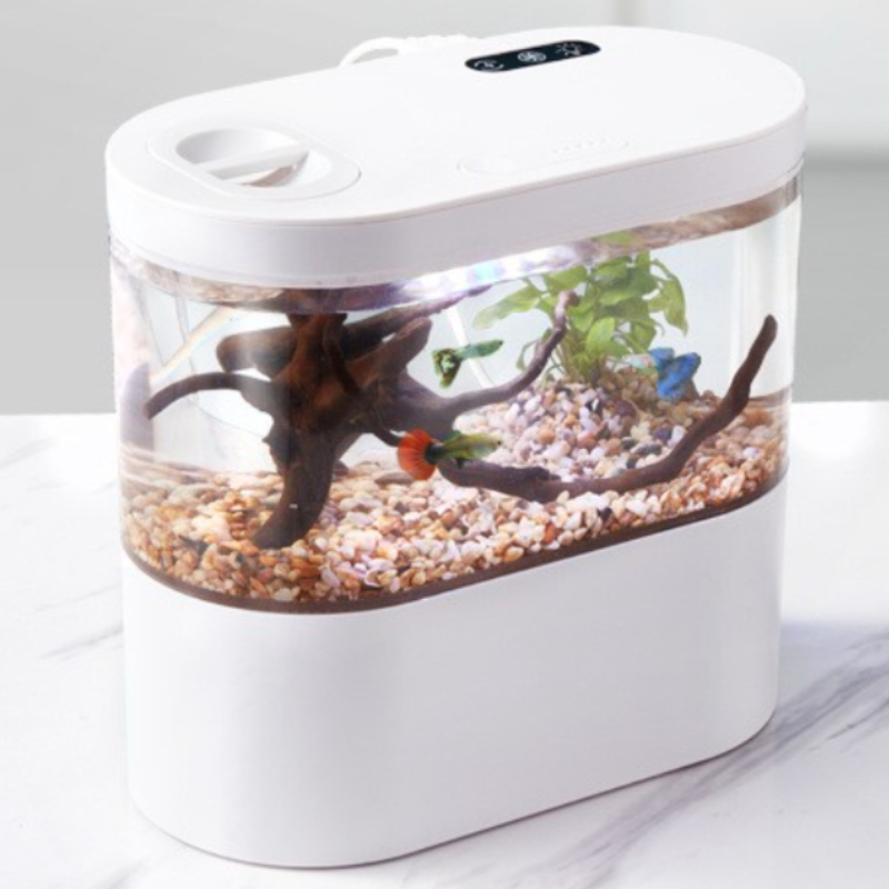 Betta Fish Tank - ตู้ปลาตั้งโต๊ะขนาดเล็กพร้อมระบบกรองชีวภาพและไฟ LED สำหรับปลากัด ระบบหมุนเวียนน้ำแบบอีโคโลยี